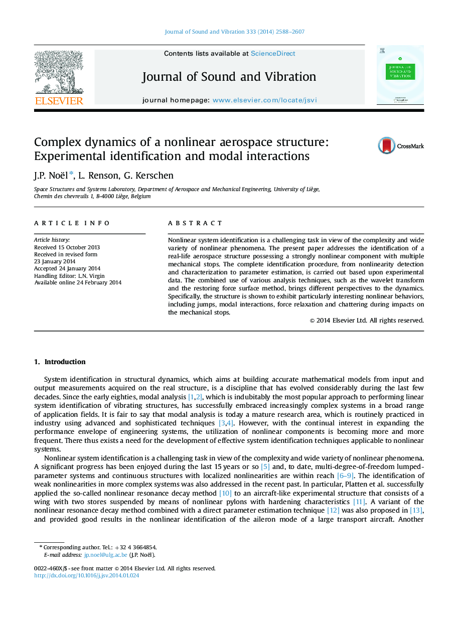 Complex dynamics of a nonlinear aerospace structure: Experimental identification and modal interactions