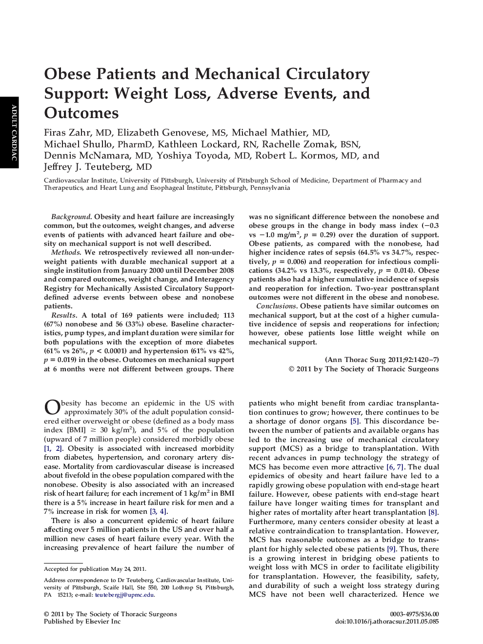 Obese Patients and Mechanical Circulatory Support: Weight Loss, Adverse Events, and Outcomes