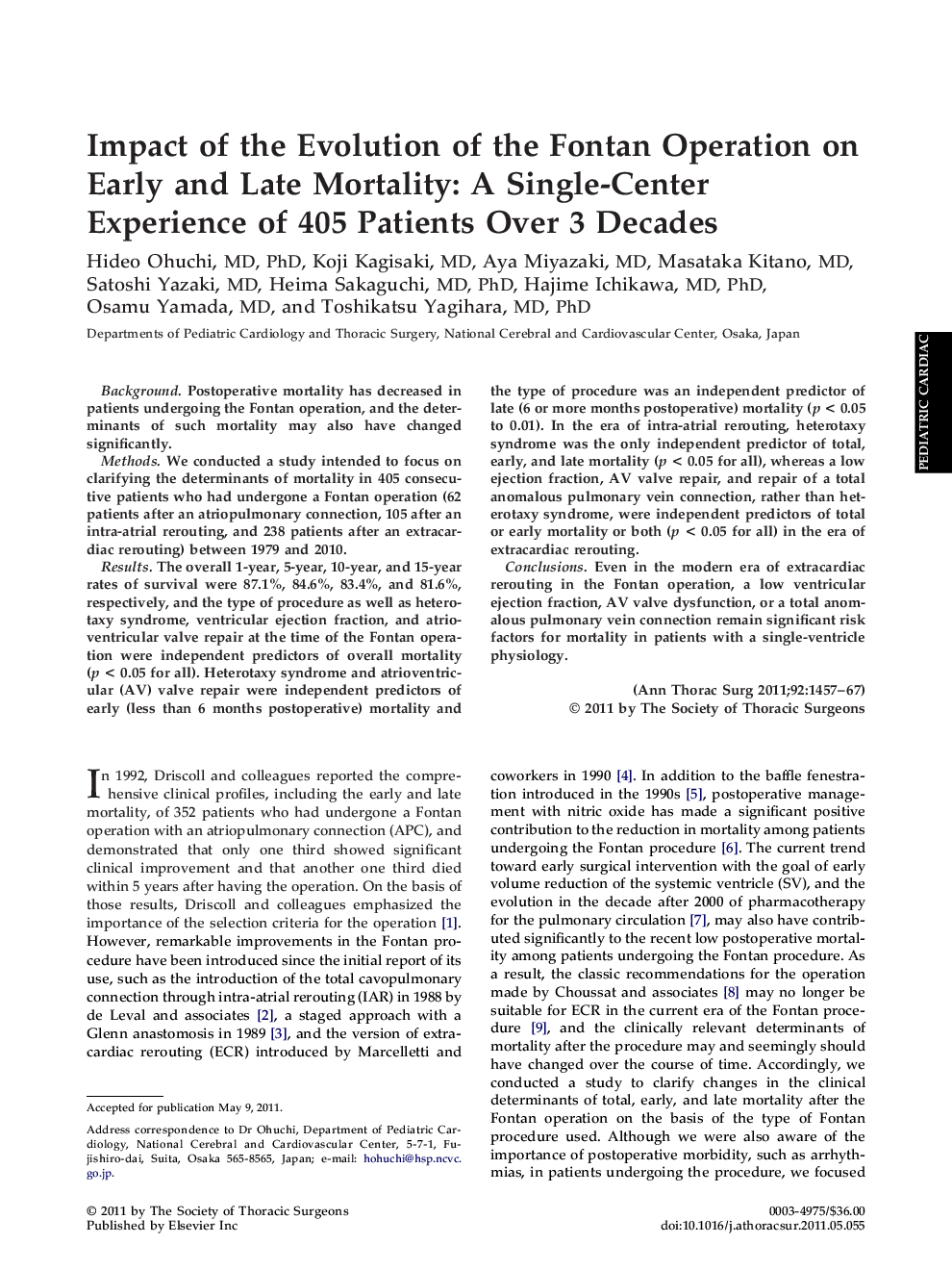 Impact of the Evolution of the Fontan Operation on Early and Late Mortality: A Single-Center Experience of 405 Patients Over 3 Decades