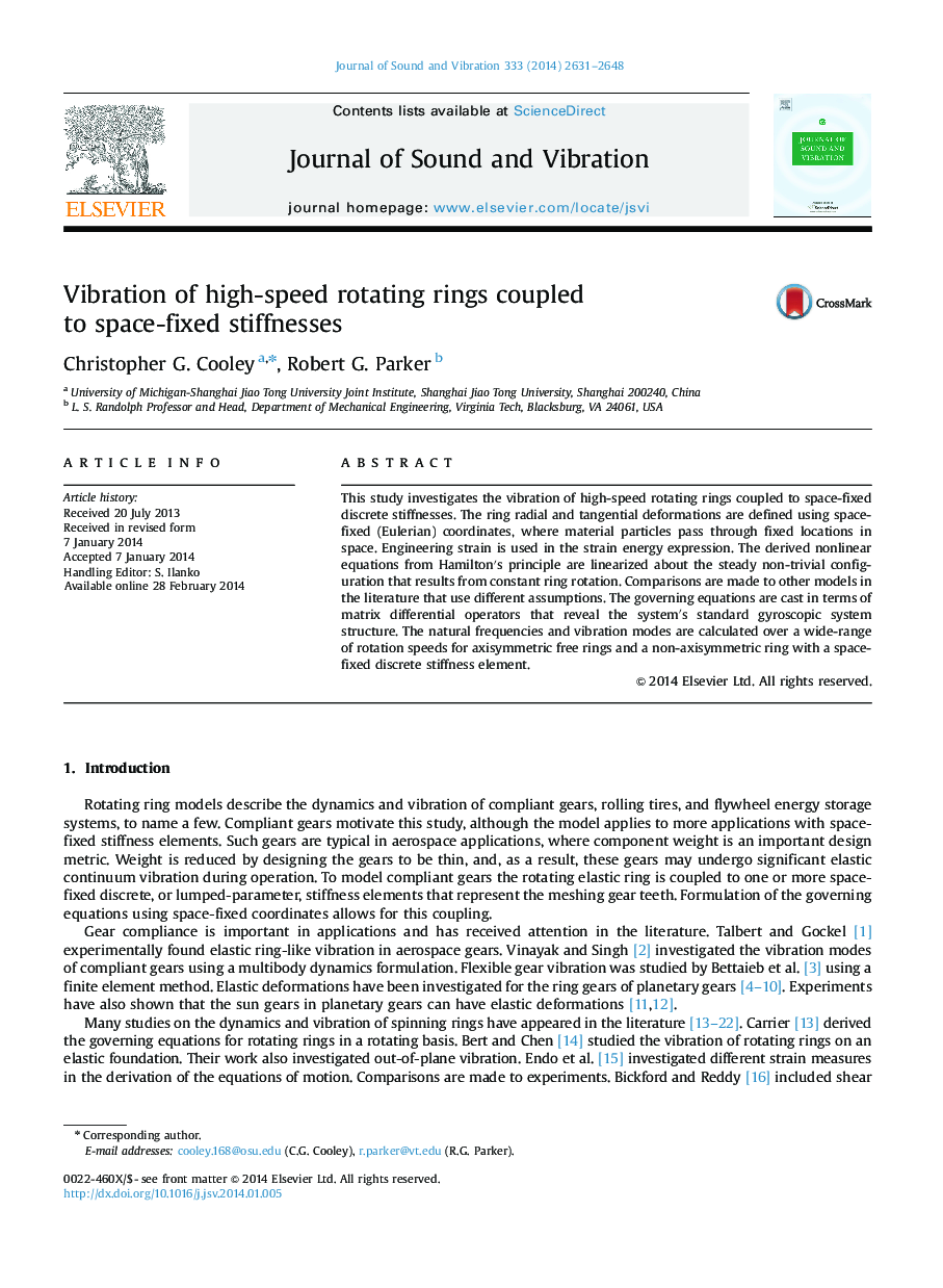 Vibration of high-speed rotating rings coupled to space-fixed stiffnesses