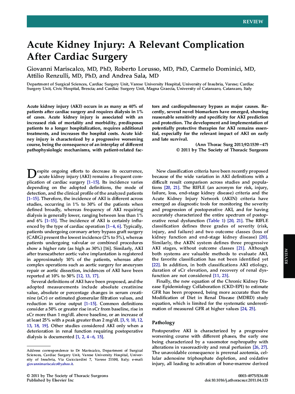 Acute Kidney Injury: A Relevant Complication After Cardiac Surgery