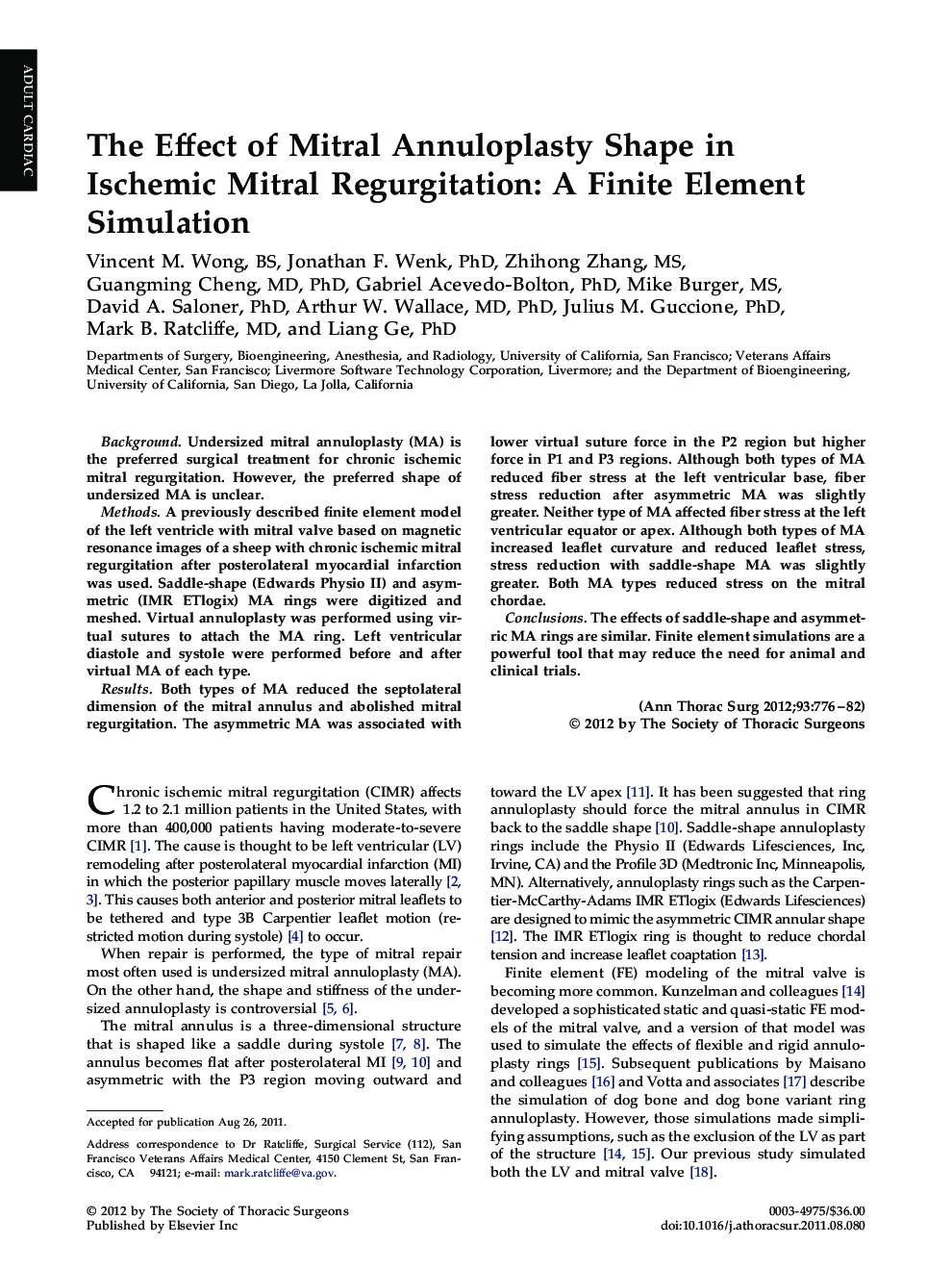 The Effect of Mitral Annuloplasty Shape in Ischemic Mitral Regurgitation: A Finite Element Simulation