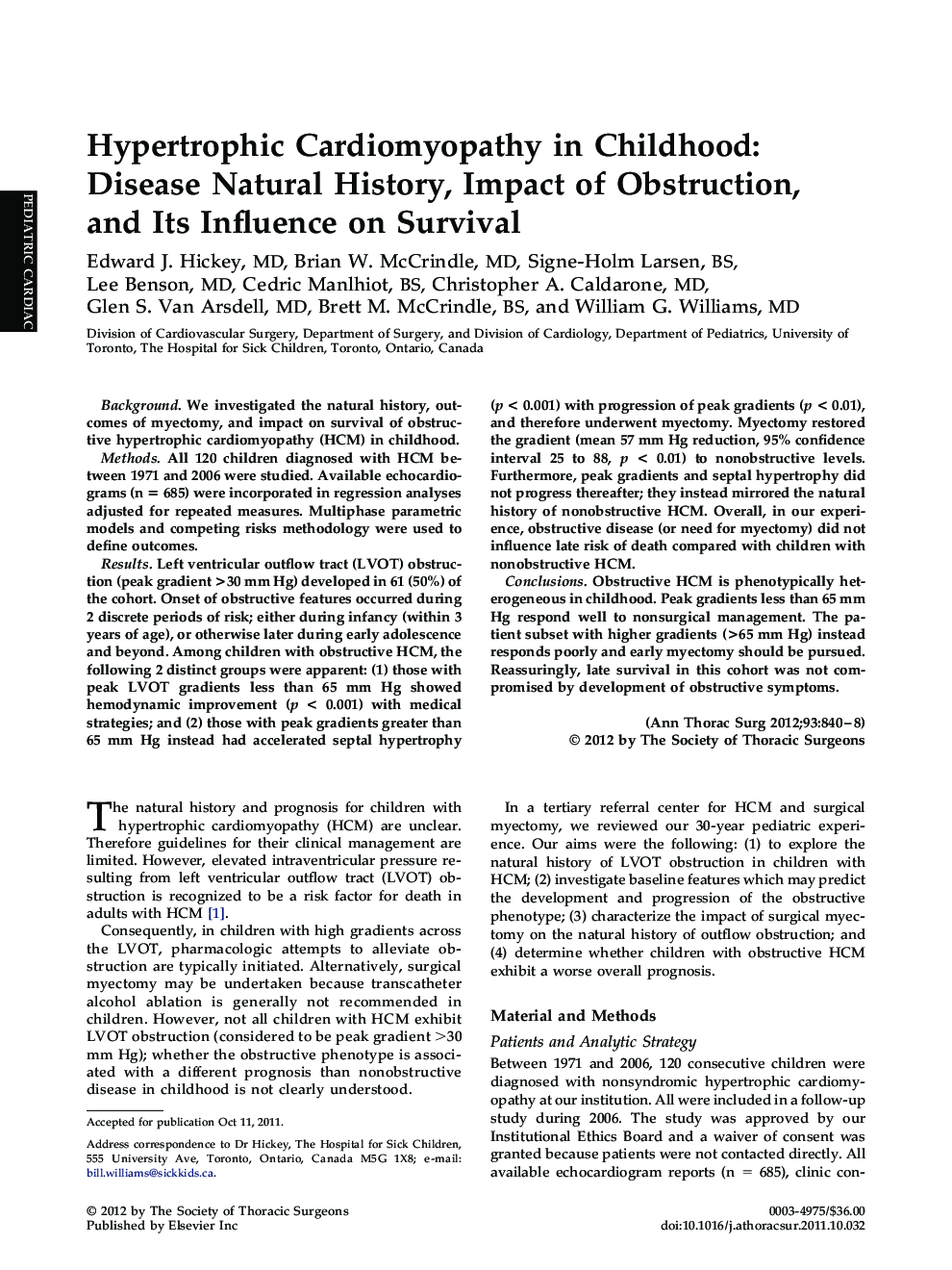 Hypertrophic Cardiomyopathy in Childhood: Disease Natural History, Impact of Obstruction, and Its Influence on Survival