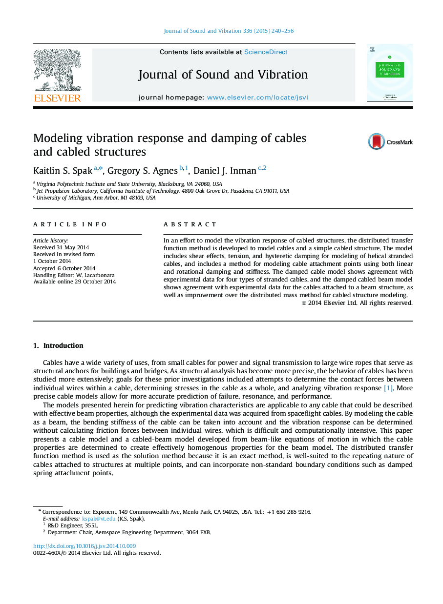 Modeling vibration response and damping of cables and cabled structures