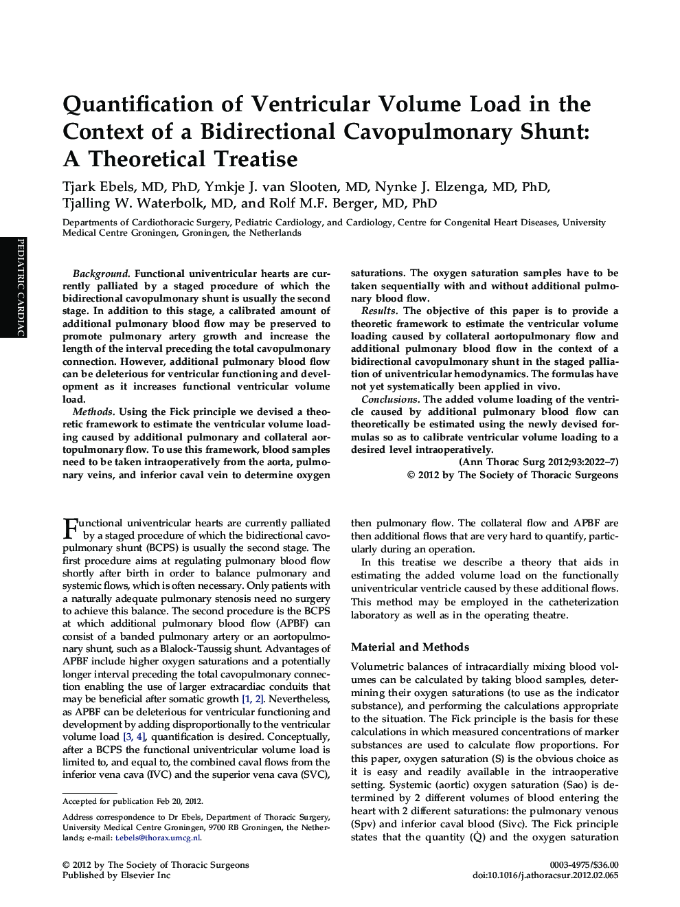 Quantification of Ventricular Volume Load in the Context of a Bidirectional Cavopulmonary Shunt: A Theoretical Treatise
