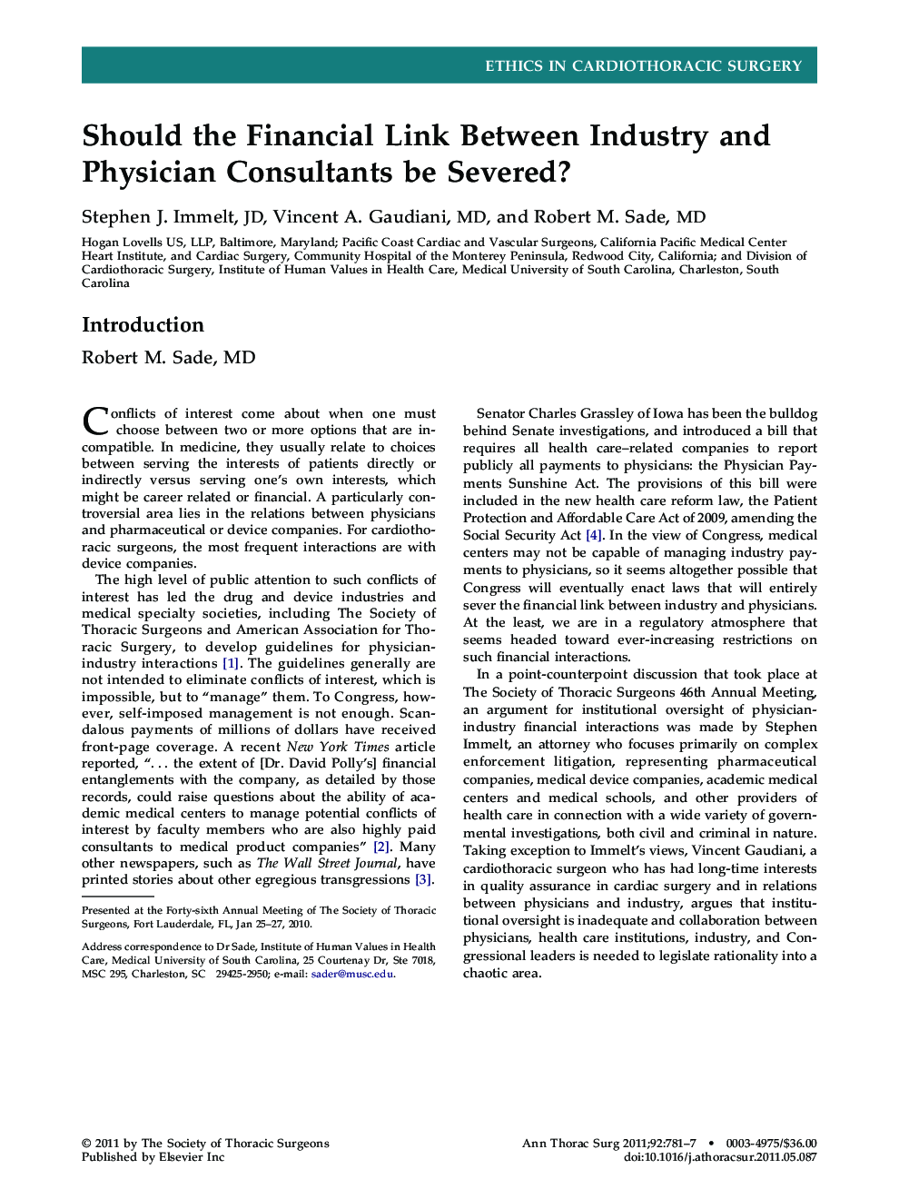 عکس صفحه اول مقاله: Should the Financial Link Between Industry and Physician Consultants be Severed? Should the Financial Link Between Industry and Physician Consultants be Severed?