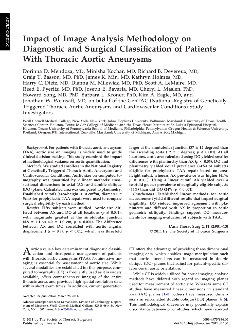 Impact of Image Analysis Methodology on Diagnostic and Surgical Classification of Patients With Thoracic Aortic Aneurysms