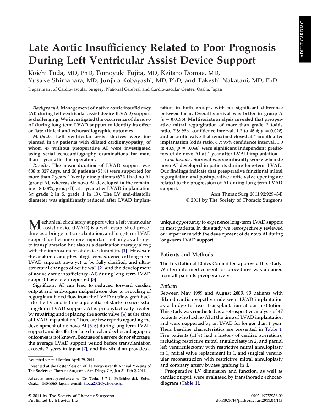 Late Aortic Insufficiency Related to Poor Prognosis During Left Ventricular Assist Device Support