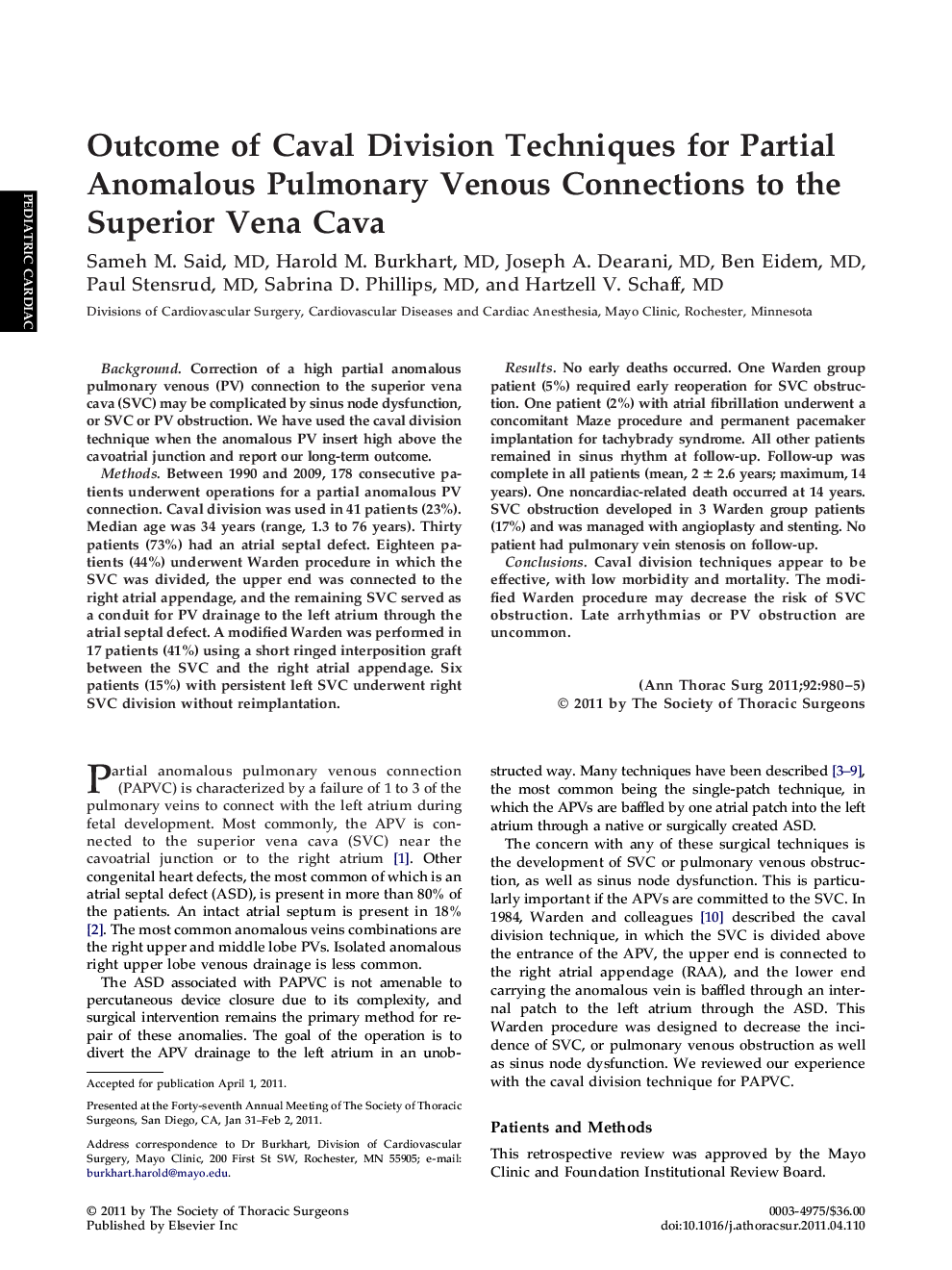 عکس صفحه اول مقاله: Outcome of Caval Division Techniques for Partial Anomalous Pulmonary Venous Connections to the Superior Vena Cava Outcome of Caval Division Techniques for Partial Anomalous Pulmonary Venous Connections to the Superior Vena Cava