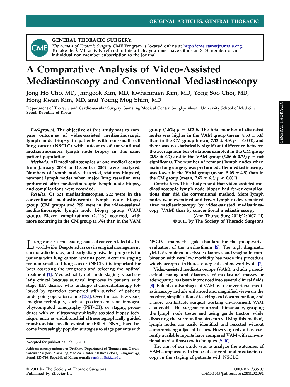 A Comparative Analysis of Video-Assisted Mediastinoscopy and Conventional Mediastinoscopy