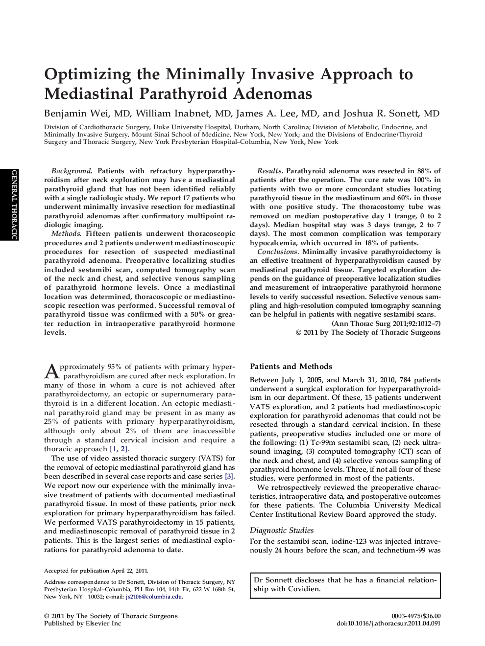عکس صفحه اول مقاله: Optimizing the Minimally Invasive Approach to Mediastinal Parathyroid Adenomas Optimizing the Minimally Invasive Approach to Mediastinal Parathyroid Adenomas