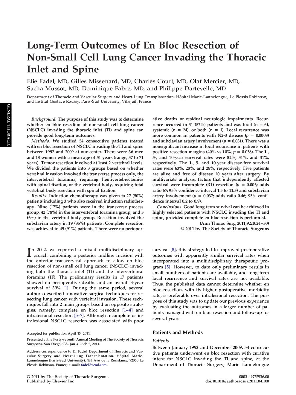 Long-Term Outcomes of En Bloc Resection of Non-Small Cell Lung Cancer Invading the Thoracic Inlet and Spine