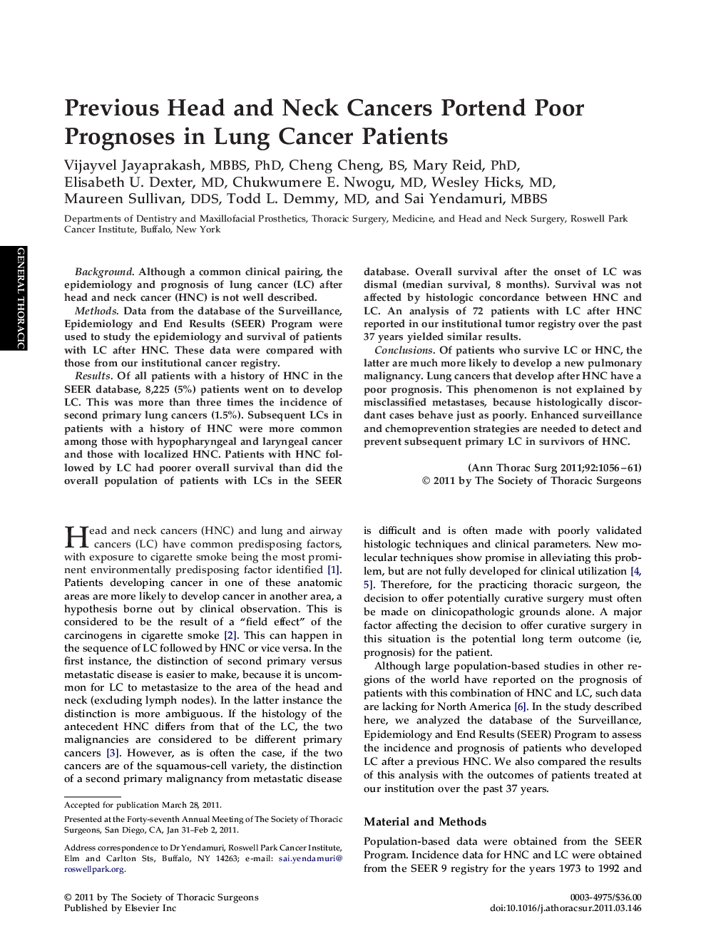 عکس صفحه اول مقاله: Previous Head and Neck Cancers Portend Poor Prognoses in Lung Cancer Patients Previous Head and Neck Cancers Portend Poor Prognoses in Lung Cancer Patients