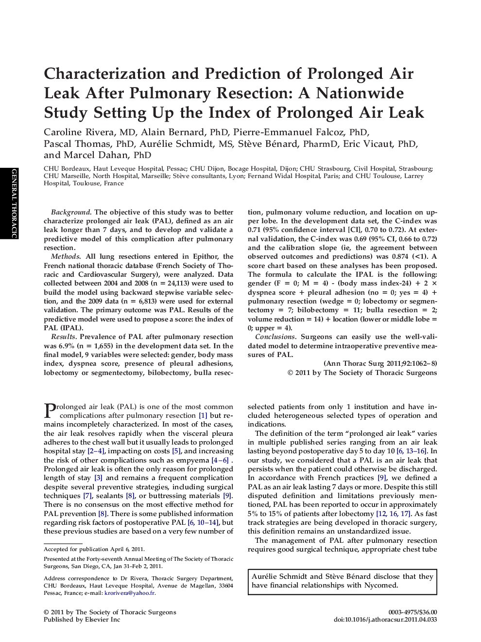 عکس صفحه اول مقاله: Characterization and Prediction of Prolonged Air Leak After Pulmonary Resection: A Nationwide Study Setting Up the Index of Prolonged Air Leak Characterization and Prediction of Prolonged Air Leak After Pulmonary Resection: A Nationwide Study Setting Up the Index of Prolonged Air Leak