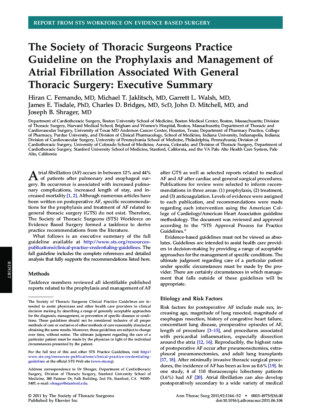 عکس صفحه اول مقاله: The Society of Thoracic Surgeons Practice Guideline on the Prophylaxis and Management of Atrial Fibrillation Associated With General Thoracic Surgery: Executive Summary The Society of Thoracic Surgeons Practice Guideline on the Prophylaxis and Management of Atrial Fibrillation Associated With General Thoracic Surgery: Executive Summary