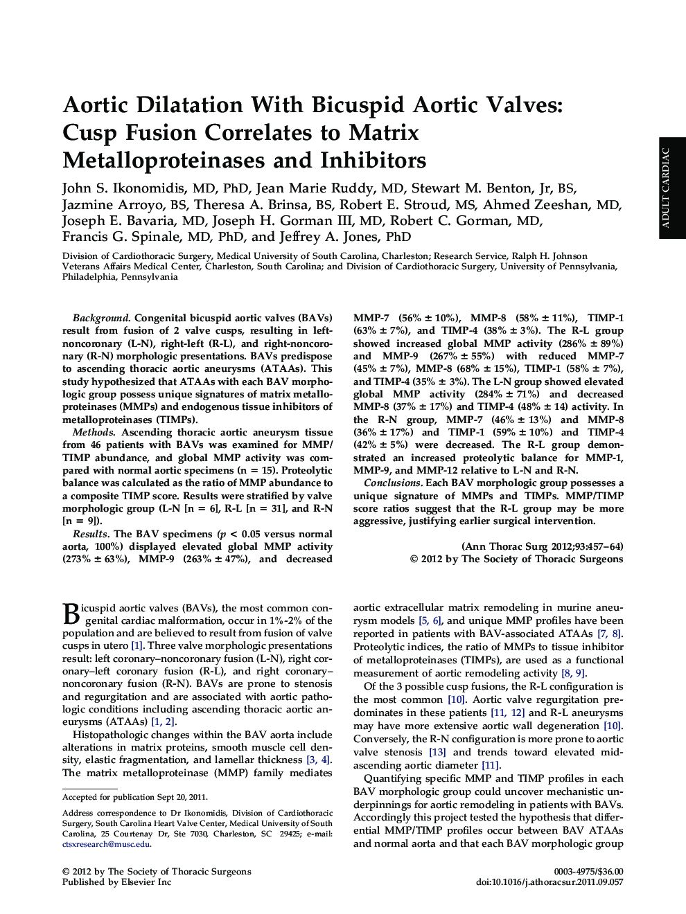 Aortic Dilatation With Bicuspid Aortic Valves: Cusp Fusion Correlates to Matrix Metalloproteinases and Inhibitors