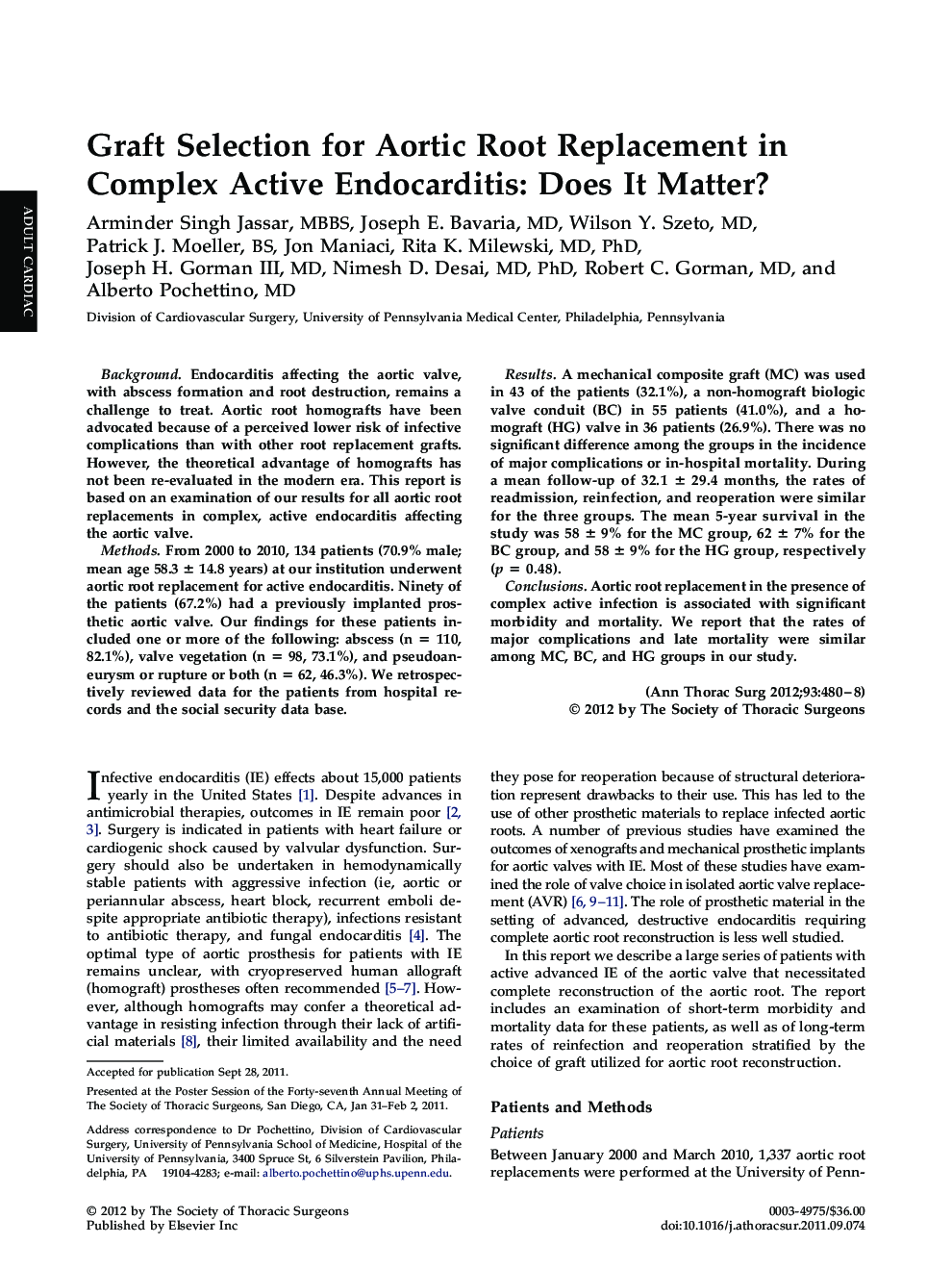 Graft Selection for Aortic Root Replacement in Complex Active Endocarditis: Does It Matter?