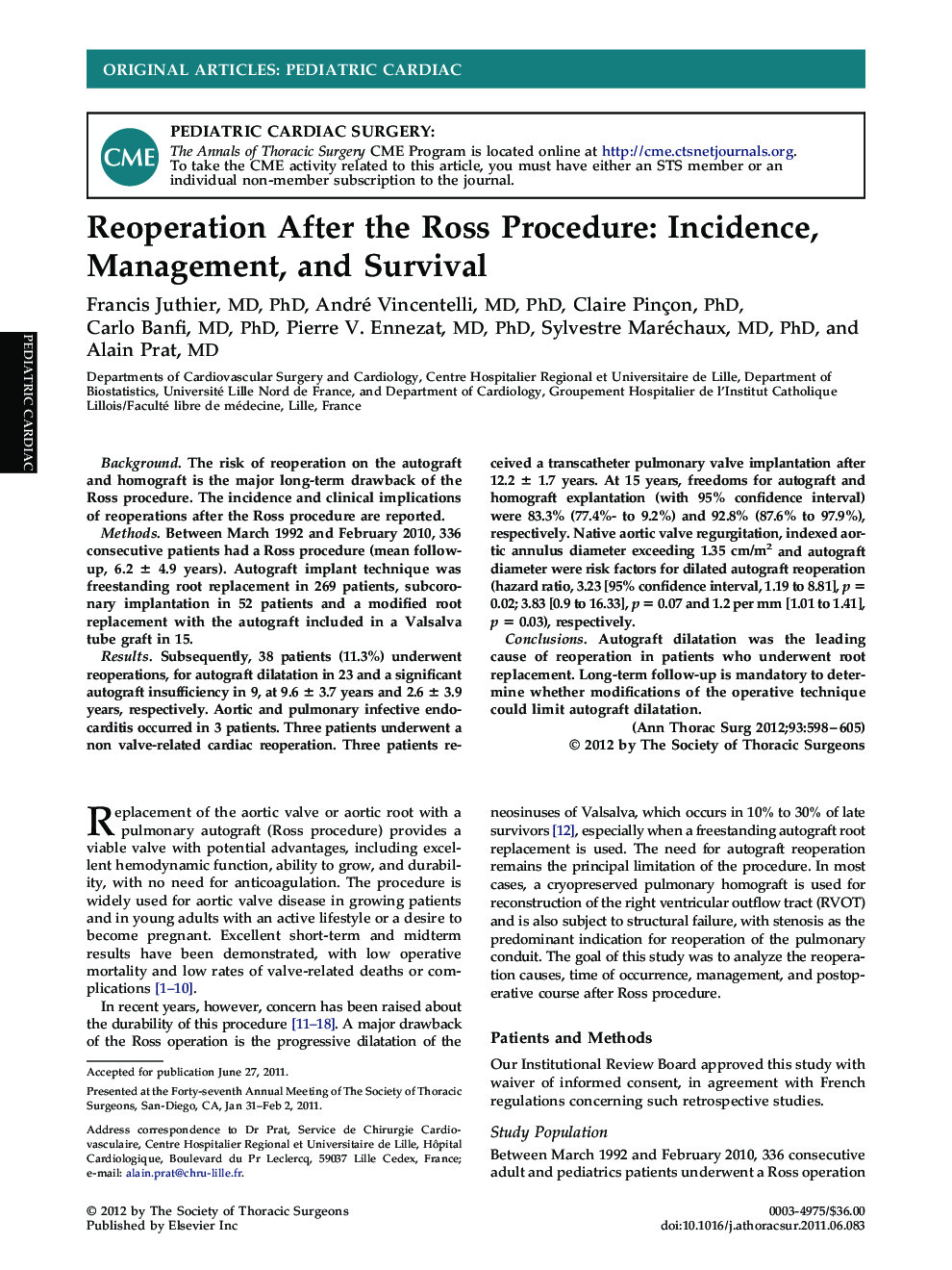 Reoperation After the Ross Procedure: Incidence, Management, and Survival