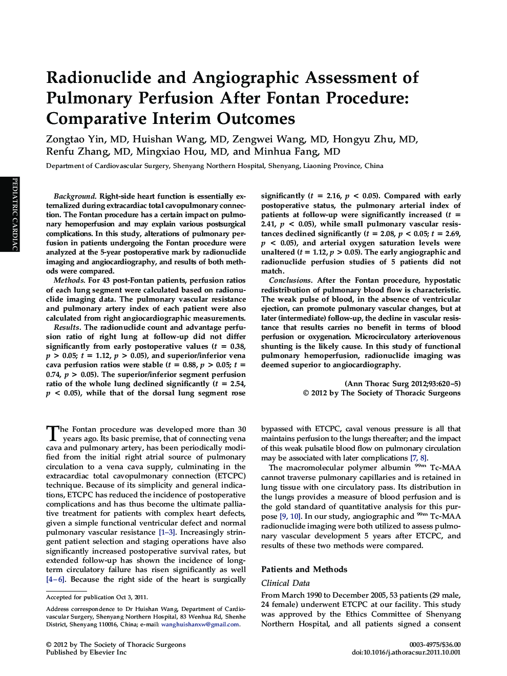 Radionuclide and Angiographic Assessment of Pulmonary Perfusion After Fontan Procedure: Comparative Interim Outcomes