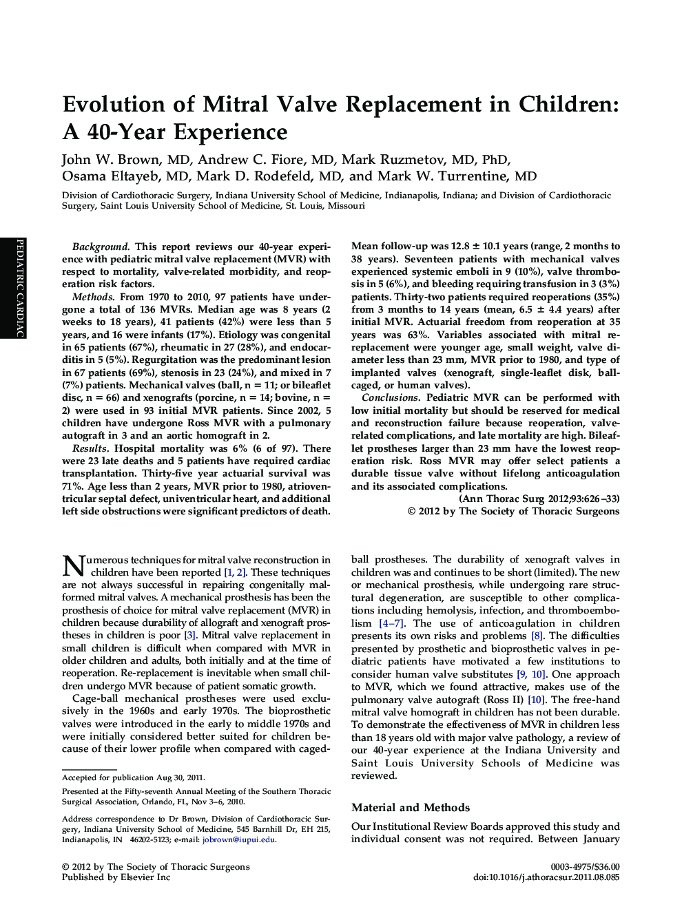 Evolution of Mitral Valve Replacement in Children: A 40-Year Experience