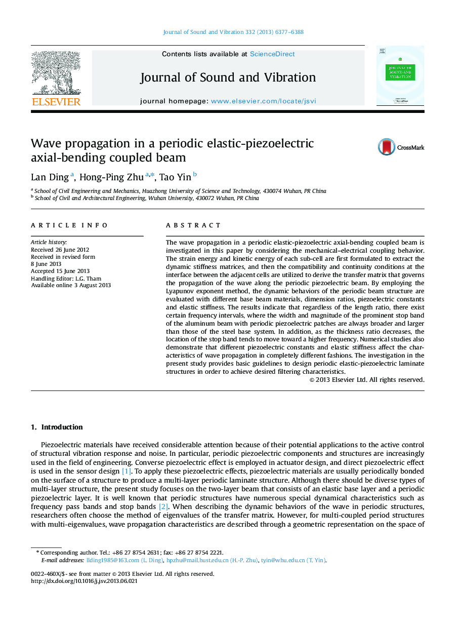 Wave propagation in a periodic elastic-piezoelectric axial-bending coupled beam