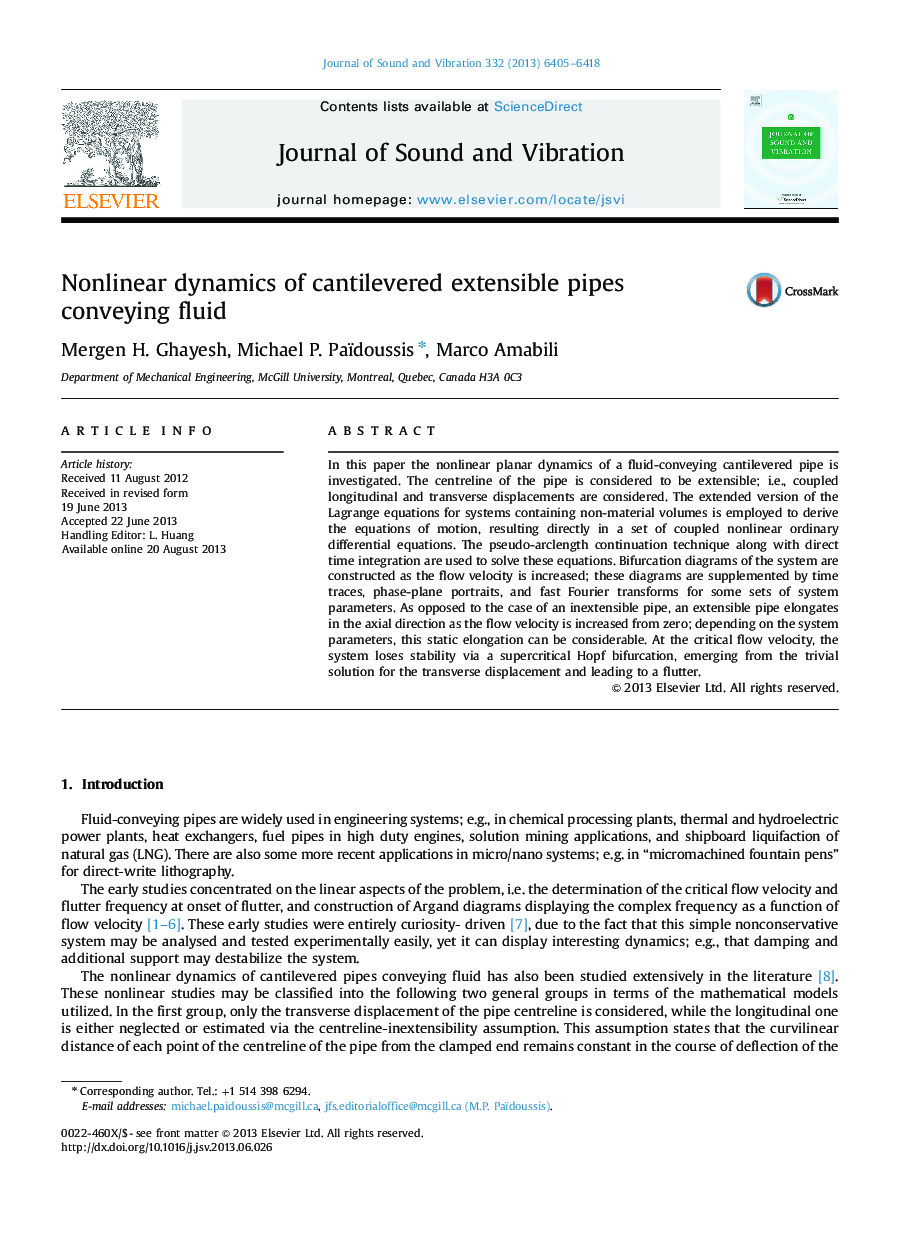 Nonlinear dynamics of cantilevered extensible pipes conveying fluid