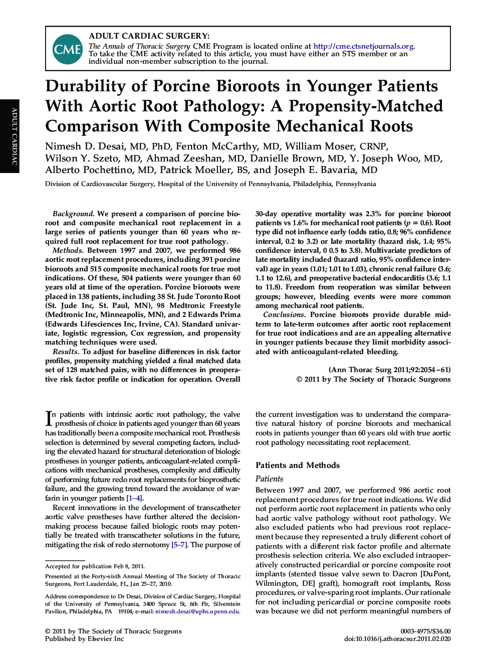 Durability of Porcine Bioroots in Younger Patients With Aortic Root Pathology: A Propensity-Matched Comparison With Composite Mechanical Roots