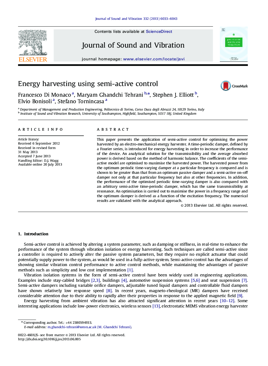 Energy harvesting using semi-active control