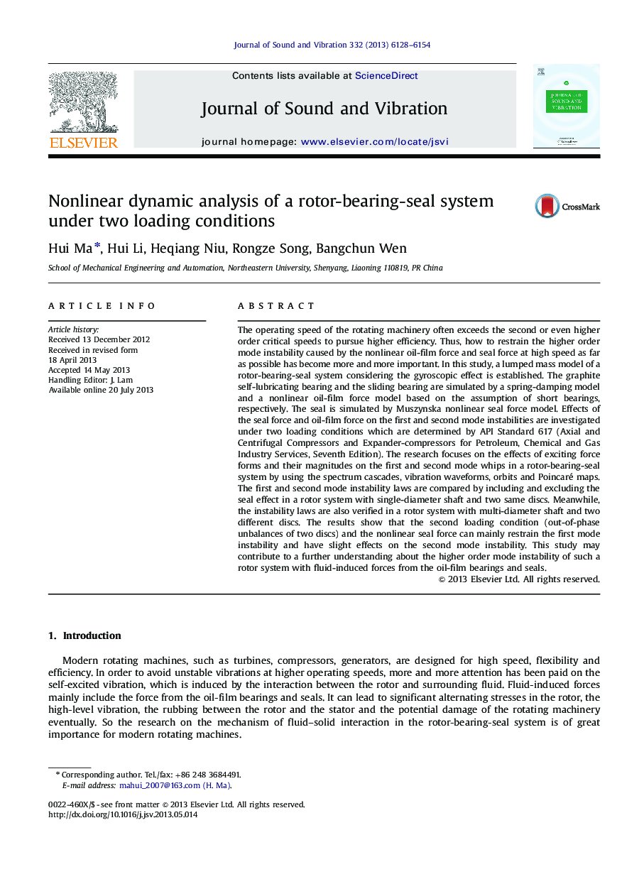 Nonlinear dynamic analysis of a rotor-bearing-seal system under two loading conditions