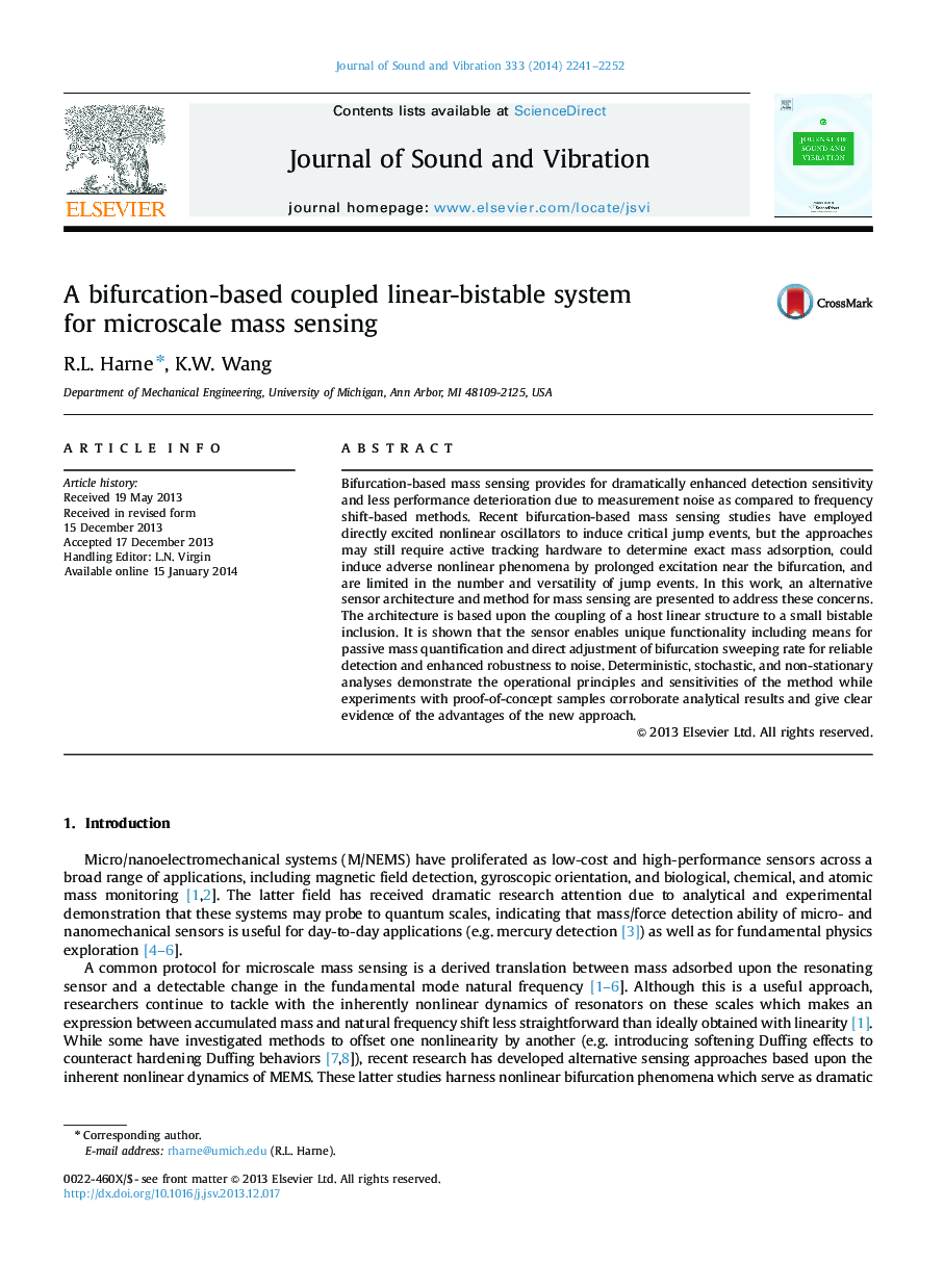 A bifurcation-based coupled linear-bistable system for microscale mass sensing