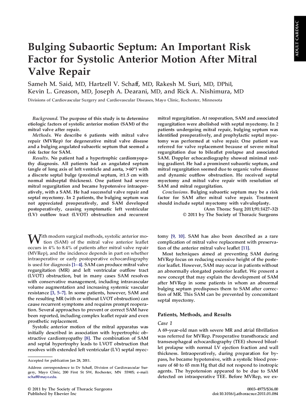 Bulging Subaortic Septum: An Important Risk Factor for Systolic Anterior Motion After Mitral Valve Repair