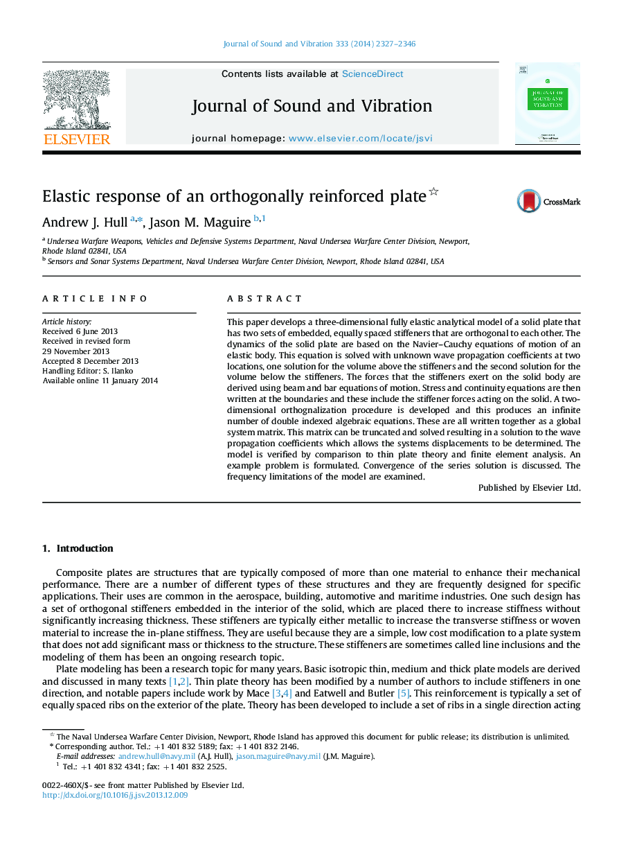 Elastic response of an orthogonally reinforced plate 