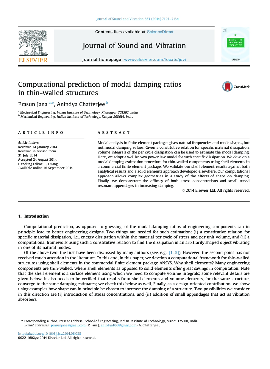 Computational prediction of modal damping ratios in thin-walled structures