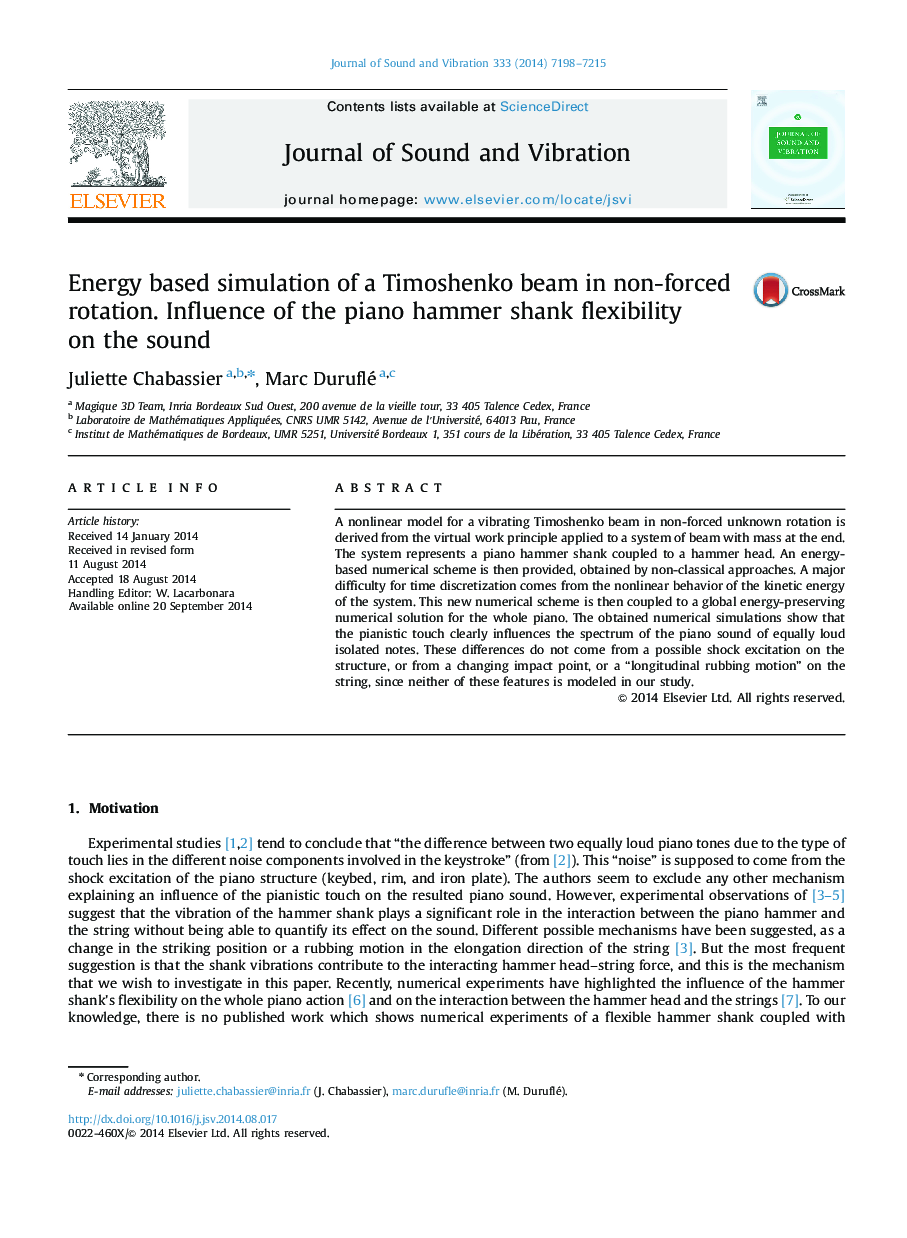 Energy based simulation of a Timoshenko beam in non-forced rotation. Influence of the piano hammer shank flexibility on the sound