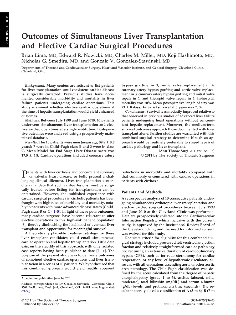 Outcomes of Simultaneous Liver Transplantation and Elective Cardiac Surgical Procedures