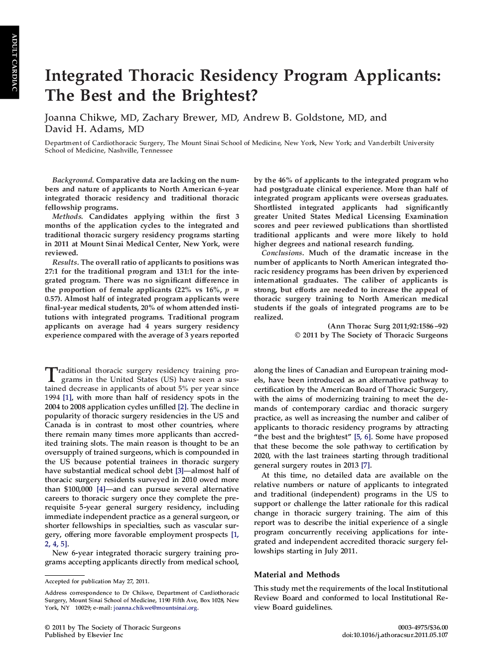 Integrated Thoracic Residency Program Applicants: The Best and the Brightest?