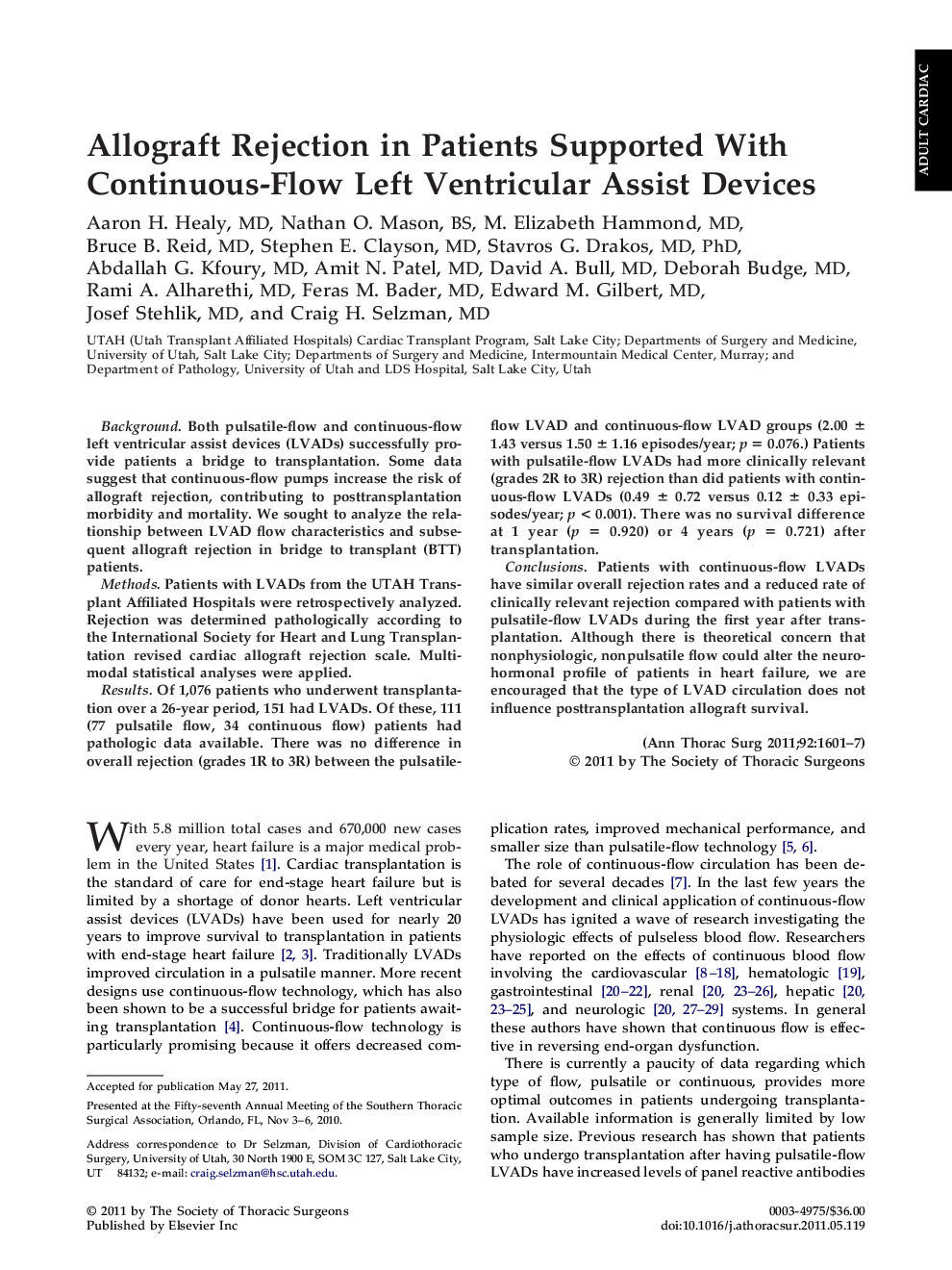 Allograft Rejection in Patients Supported With Continuous-Flow Left Ventricular Assist Devices