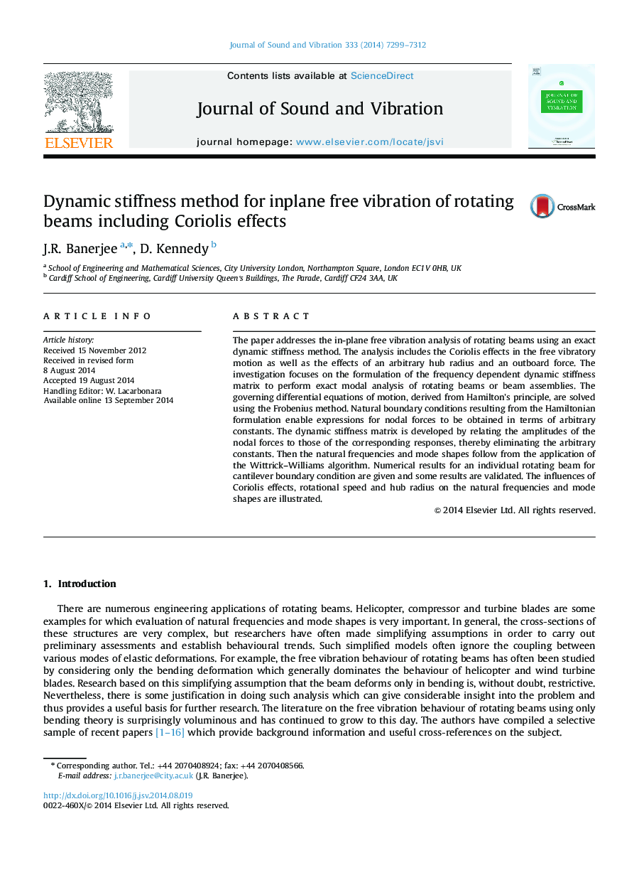 Dynamic stiffness method for inplane free vibration of rotating beams including Coriolis effects