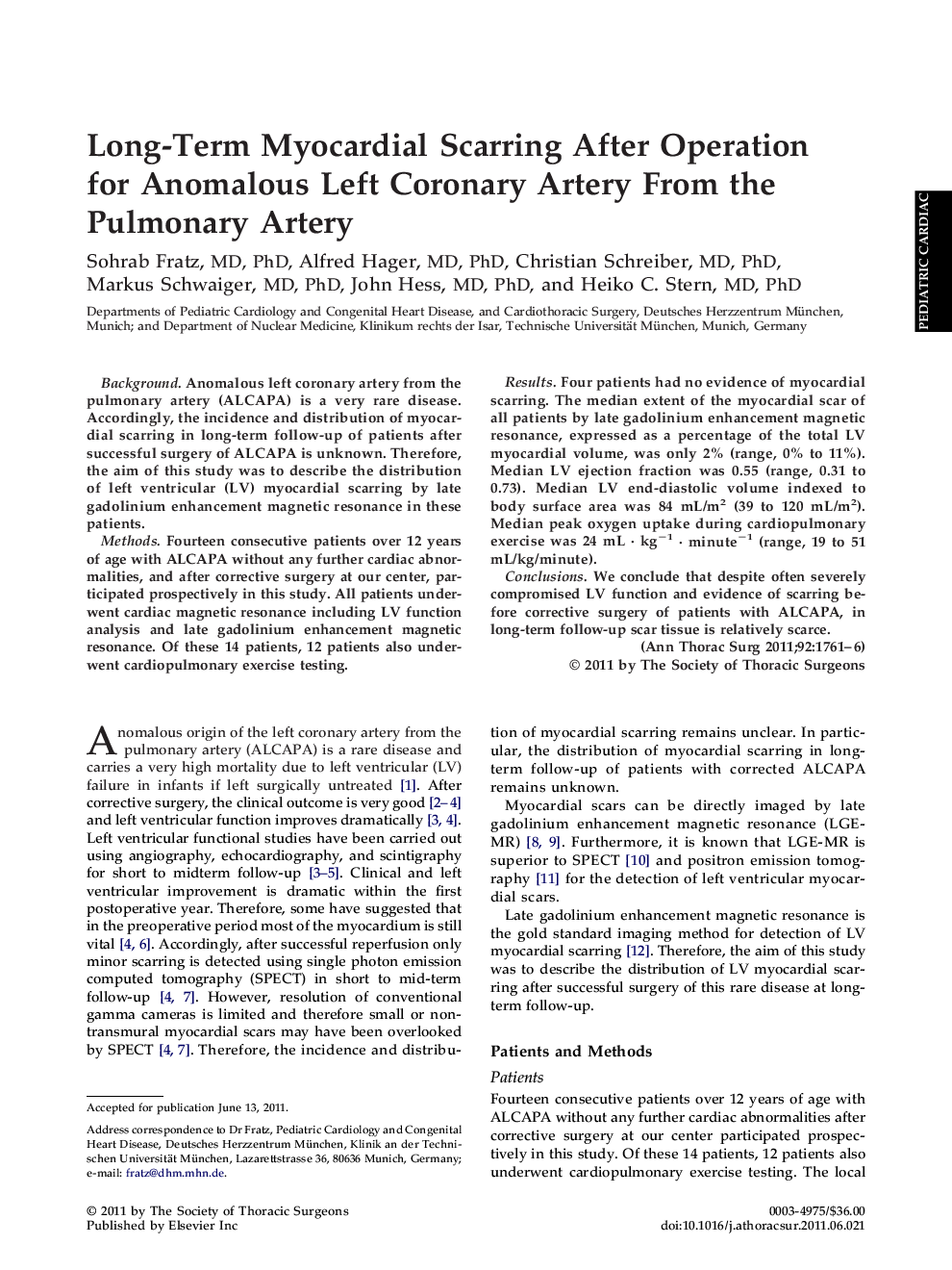 Long-Term Myocardial Scarring After Operation for Anomalous Left Coronary Artery From the Pulmonary Artery