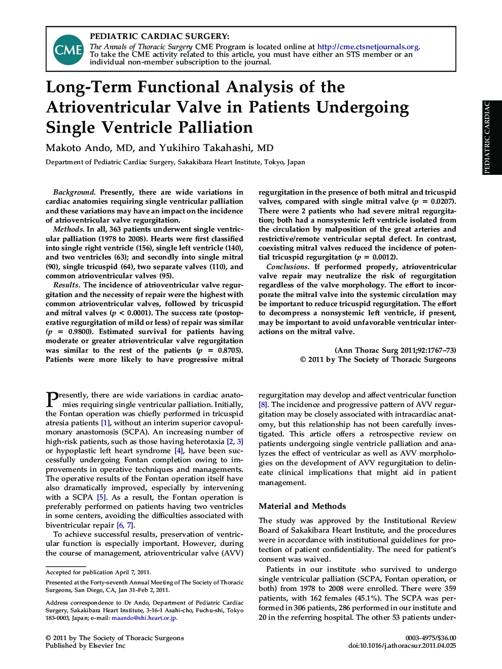 Long-Term Functional Analysis of the Atrioventricular Valve in Patients Undergoing Single Ventricle Palliation