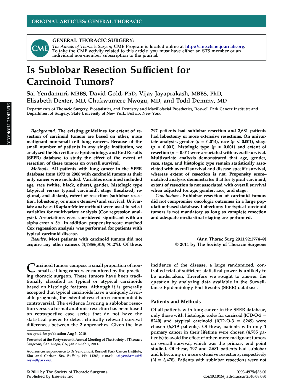 Is Sublobar Resection Sufficient for Carcinoid Tumors?
