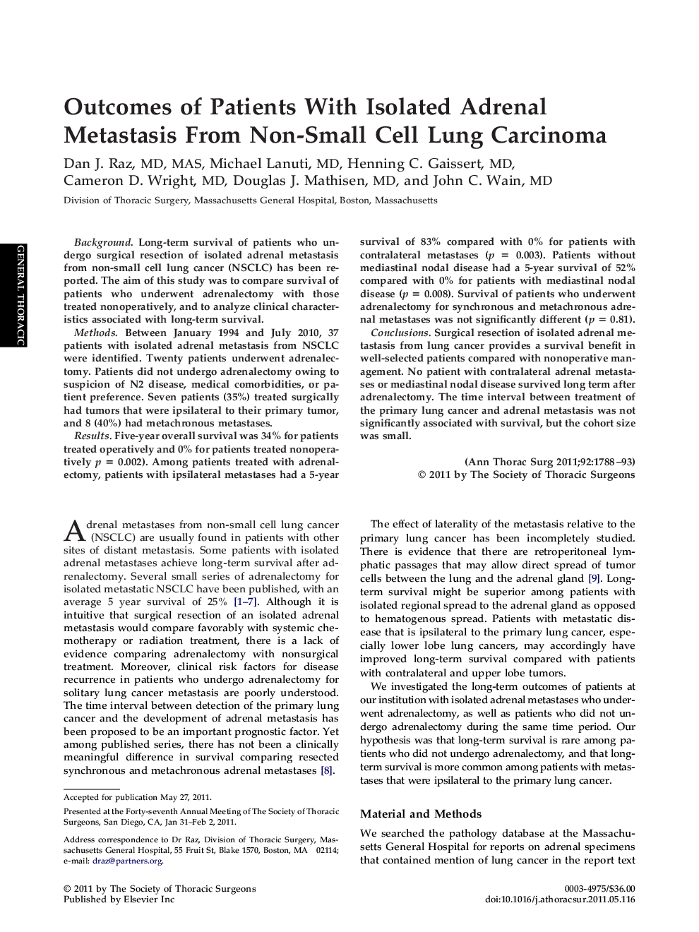 عکس صفحه اول مقاله: Outcomes of Patients With Isolated Adrenal Metastasis From Non-Small Cell Lung Carcinoma Outcomes of Patients With Isolated Adrenal Metastasis From Non-Small Cell Lung Carcinoma