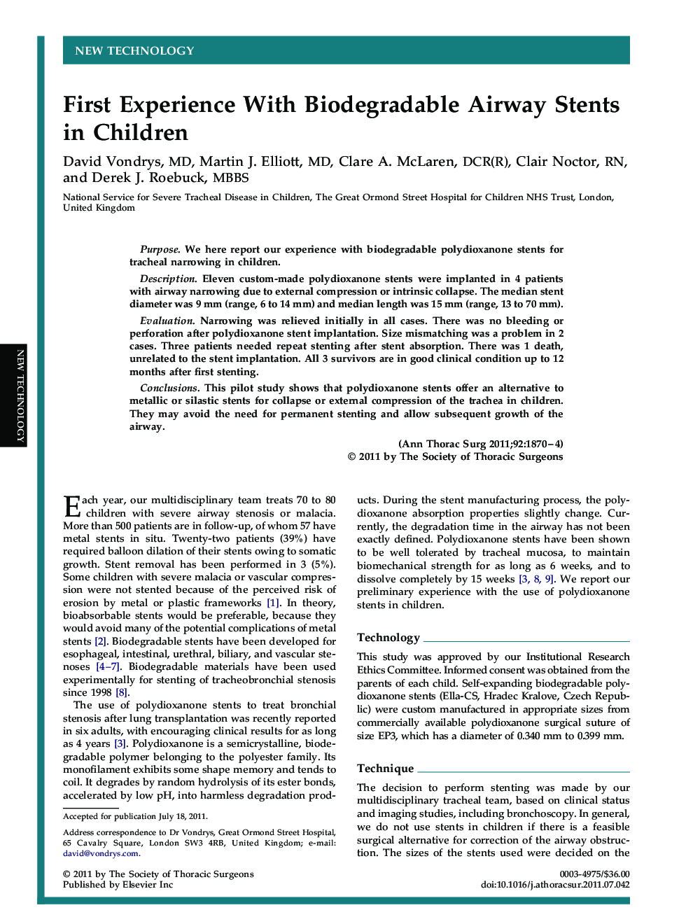 First Experience With Biodegradable Airway Stents in Children