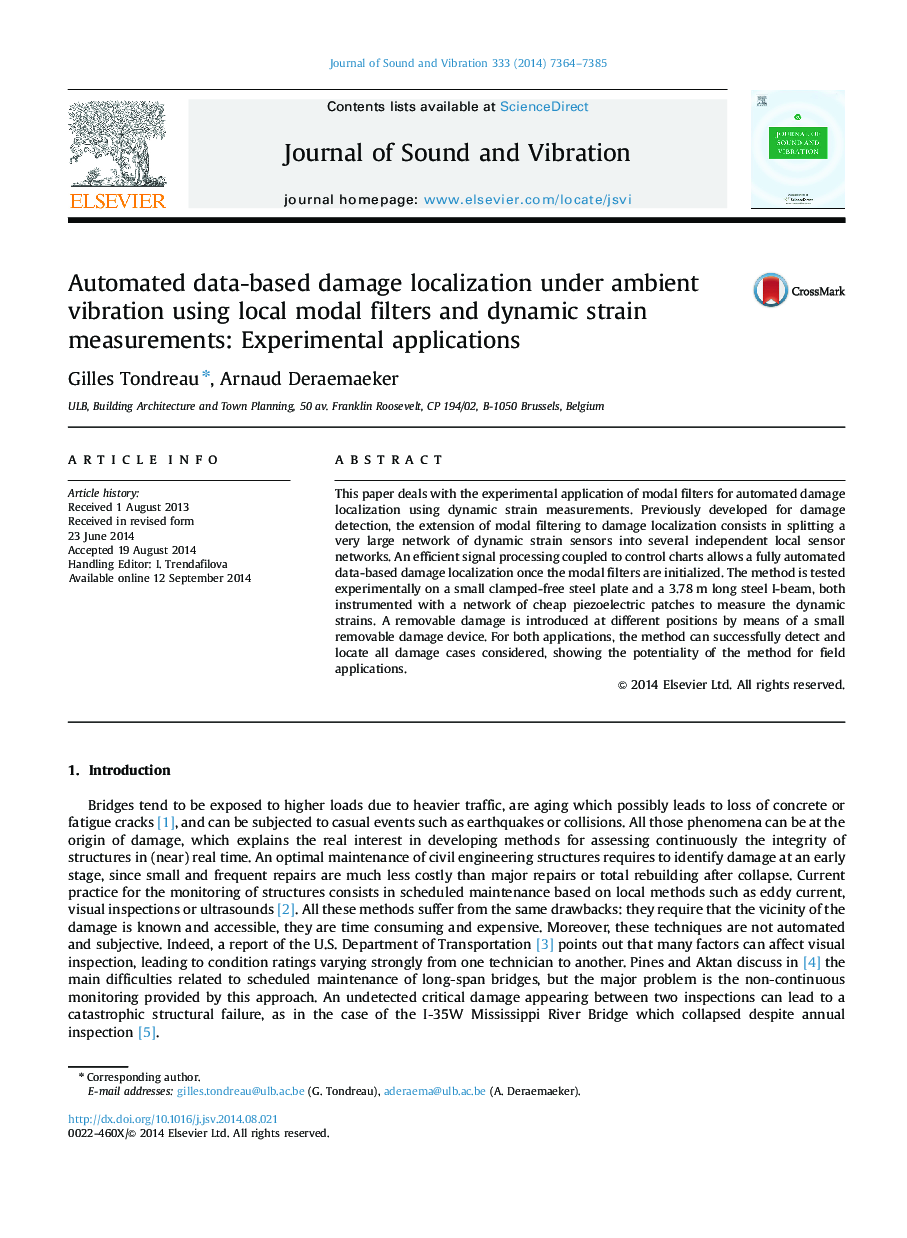 Automated data-based damage localization under ambient vibration using local modal filters and dynamic strain measurements: Experimental applications