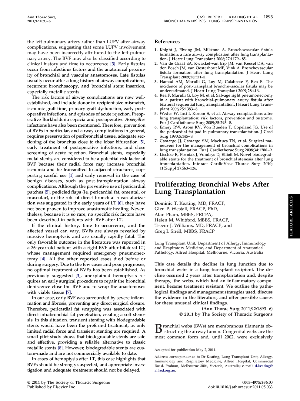 Proliferating Bronchial Webs After Lung Transplantation