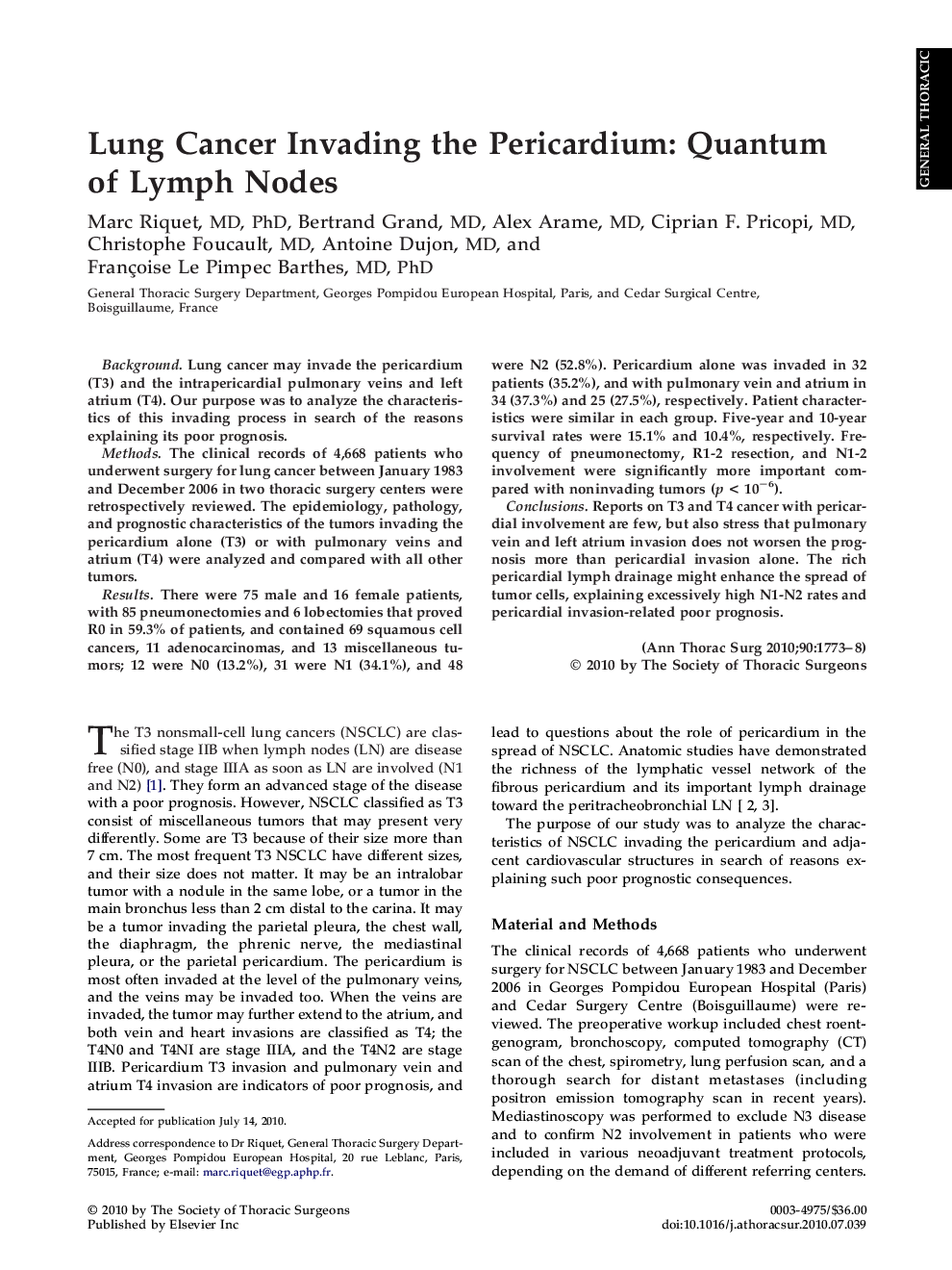Lung Cancer Invading the Pericardium: Quantum of Lymph Nodes