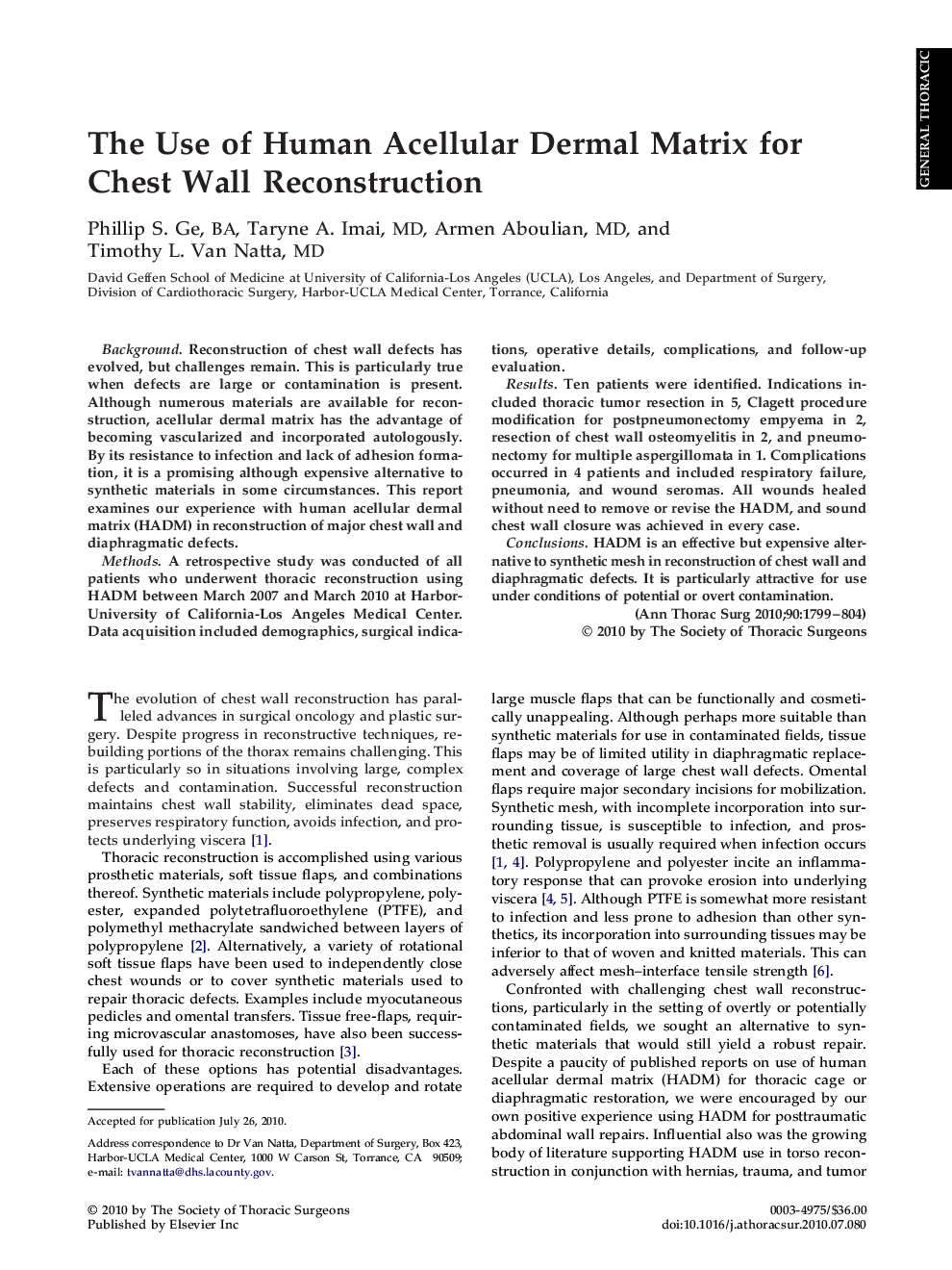 The Use of Human Acellular Dermal Matrix for Chest Wall Reconstruction