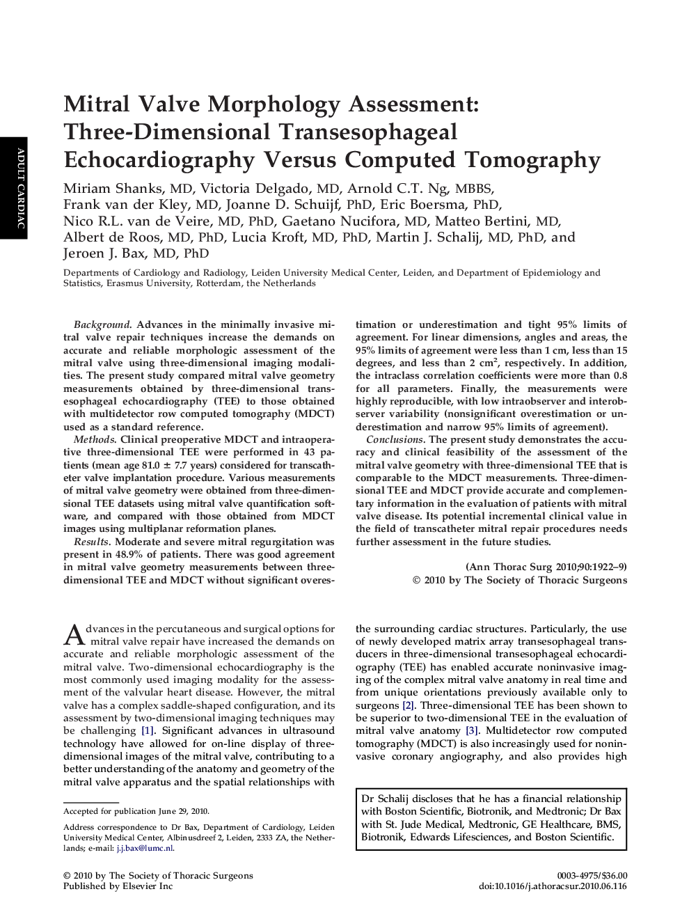 Mitral Valve Morphology Assessment: Three-Dimensional Transesophageal Echocardiography Versus Computed Tomography