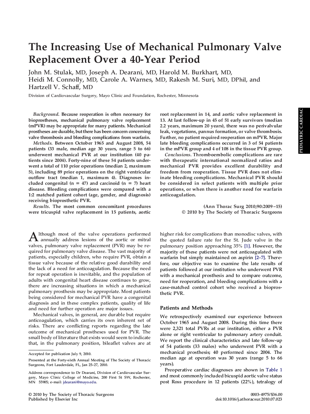 The Increasing Use of Mechanical Pulmonary Valve Replacement Over a 40-Year Period
