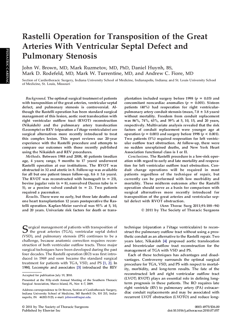 Rastelli Operation for Transposition of the Great Arteries With Ventricular Septal Defect and Pulmonary Stenosis